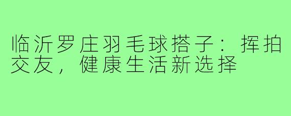 临沂罗庄羽毛球搭子:挥拍交友,健康生活新选择
