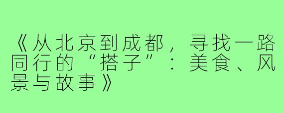 《从北京到成都,寻找一路同行的“搭子”:美食、风景与故事》