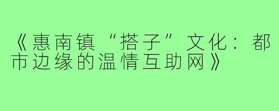 《惠南镇“搭子”文化：都市边缘的温情互助网》