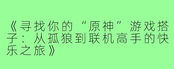 《寻找你的“原神”游戏搭子：从孤狼到联机高手的快乐之旅》