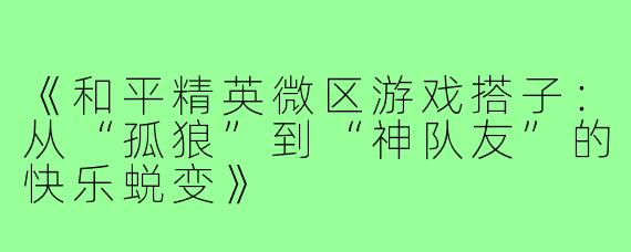 《和平精英微区游戏搭子：从“孤狼”到“神队友”的快乐蜕变》