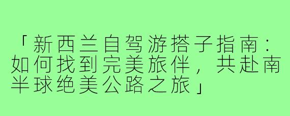 「新西兰自驾游搭子指南：如何找到完美旅伴，共赴南半球绝美公路之旅」