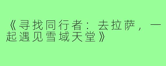 《寻找同行者：去拉萨，一起遇见雪域天堂》