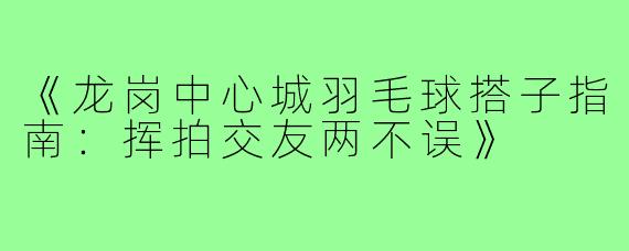 《龙岗中心城羽毛球搭子指南:挥拍交友两不误》