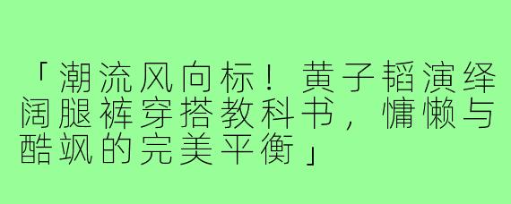 「潮流风向标！黄子韬演绎阔腿裤穿搭教科书，慵懒与酷飒的完美平衡」