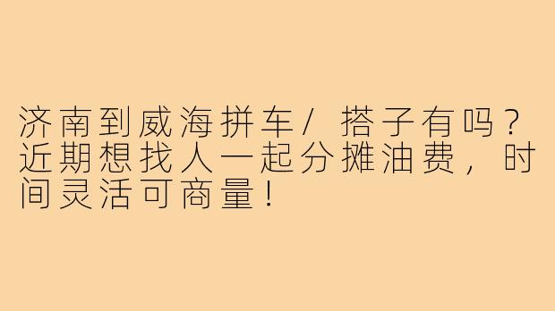 济南到威海拼车/搭子有吗？近期想找人一起分摊油费，时间灵活可商量！