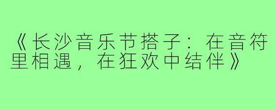 《长沙音乐节搭子:在音符里相遇,在狂欢中结伴》