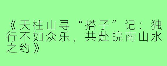 《天柱山寻“搭子”记：独行不如众乐，共赴皖南山水之约》