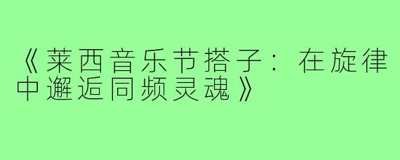 《莱西音乐节搭子:在旋律中邂逅同频灵魂》