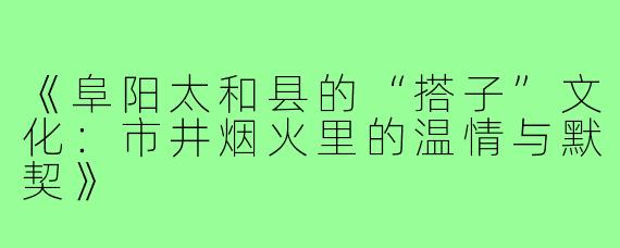《阜阳太和县的“搭子”文化：市井烟火里的温情与默契》