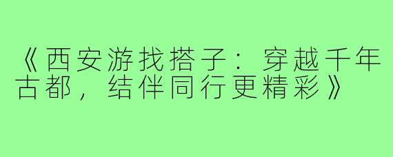 《西安游找搭子:穿越千年古都,结伴同行更精彩》