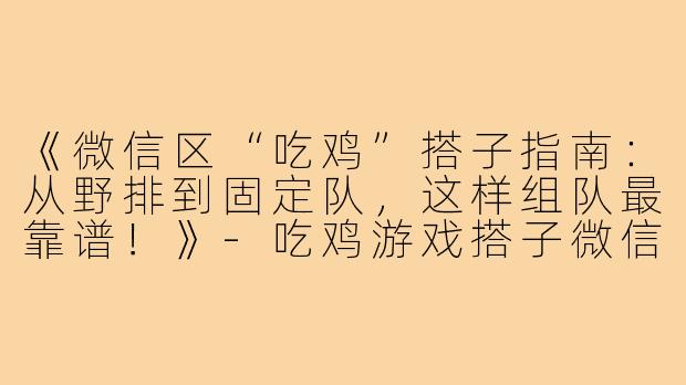 《微信区“吃鸡”搭子指南：从野排到固定队，这样组队最靠谱！》