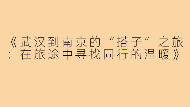 《武汉到南京的“搭子”之旅：在旅途中寻找同行的温暖》