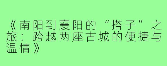 《南阳到襄阳的“搭子”之旅：跨越两座古城的便捷与温情》