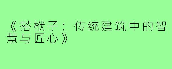 《搭栿子：传统建筑中的智慧与匠心》
