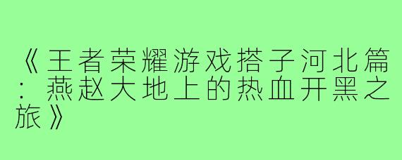 《王者荣耀游戏搭子河北篇:燕赵大地上的热血开黑之旅》