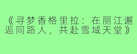《寻梦香格里拉：在丽江邂逅同路人，共赴雪域天堂》