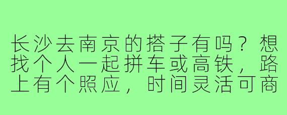 长沙去南京的搭子有吗？想找个人一起拼车或高铁，路上有个照应，时间灵活可商量！