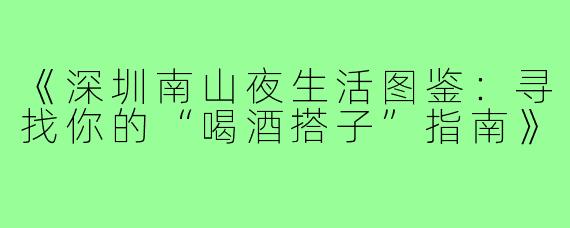 《深圳南山夜生活图鉴:寻找你的“喝酒搭子”指南》
