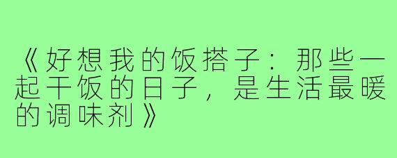 《好想我的饭搭子:那些一起干饭的日子,是生活最暖的调味剂》