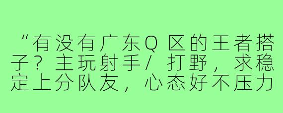 “有没有广东Q区的王者搭子?主玩射手/打野,求稳定上分队友,心态好不压力,晚上8点后在线!”