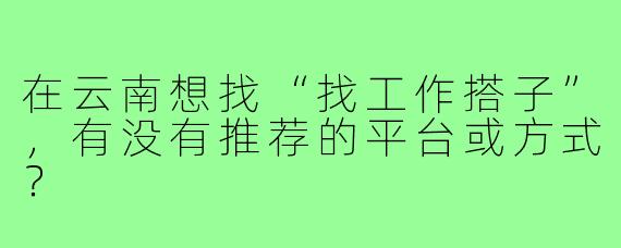 在云南想找“找工作搭子”，有没有推荐的平台或方式？