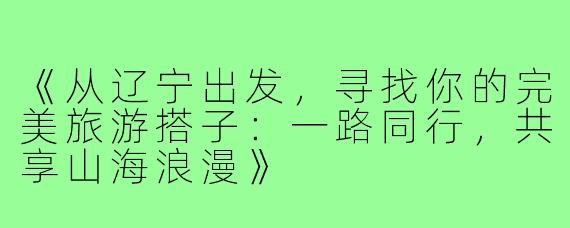 《从辽宁出发，寻找你的完美旅游搭子：一路同行，共享山海浪漫》