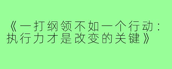 《一打纲领不如一个行动:执行力才是改变的关键》
