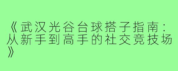 《武汉光谷台球搭子指南：从新手到高手的社交竞技场》