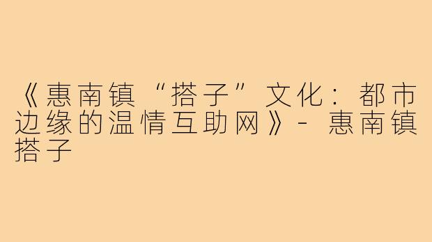 《惠南镇“搭子”文化：都市边缘的温情互助网》