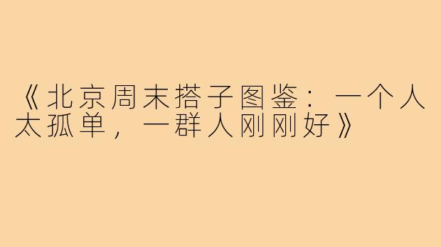 《北京周末搭子图鉴:一个人太孤单,一群人刚刚好》