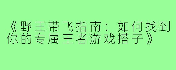 《野王带飞指南：如何找到你的专属王者游戏搭子》