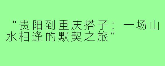 “贵阳到重庆搭子：一场山水相逢的默契之旅”