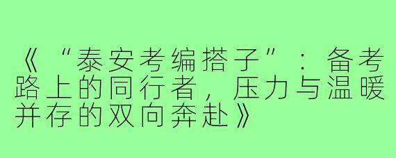 《“泰安考编搭子”：备考路上的同行者，压力与温暖并存的双向奔赴》