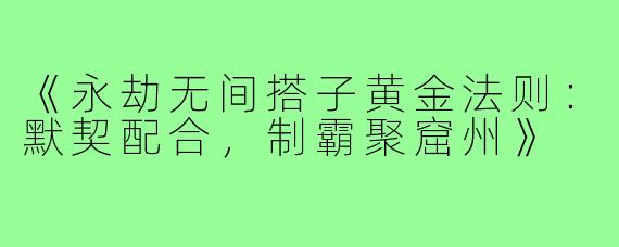 《永劫无间搭子黄金法则：默契配合，制霸聚窟州》