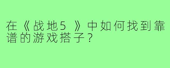 在《战地5》中如何找到靠谱的游戏搭子？