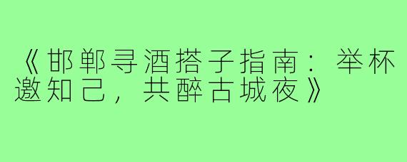 《邯郸寻酒搭子指南:举杯邀知己,共醉古城夜》