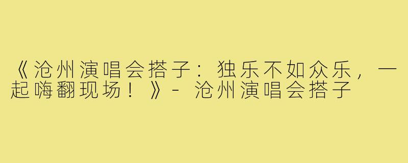 《沧州演唱会搭子:独乐不如众乐,一起嗨翻现场!》-沧州演唱会搭子