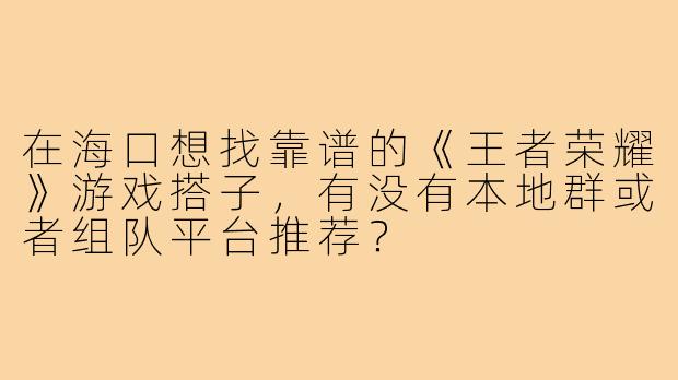 在海口想找靠谱的《王者荣耀》游戏搭子，有没有本地群或者组队平台推荐？
