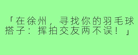 「在徐州，寻找你的羽毛球搭子：挥拍交友两不误！」