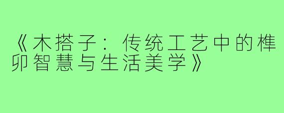 《木搭子:传统工艺中的榫卯智慧与生活美学》