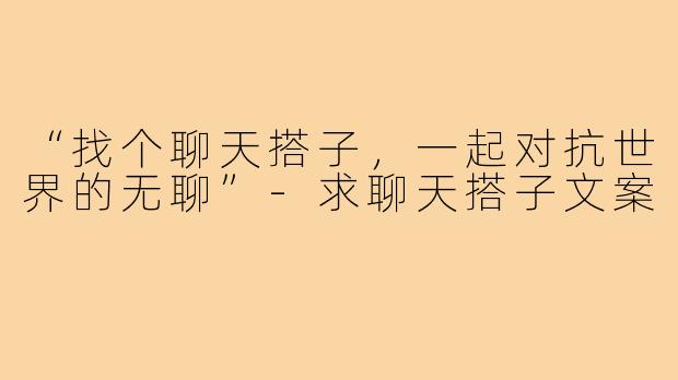 “找个聊天搭子，一起对抗世界的无聊”