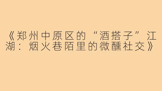 《郑州中原区的“酒搭子”江湖：烟火巷陌里的微醺社交》