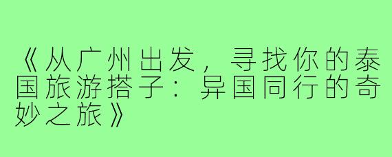 《从广州出发，寻找你的泰国旅游搭子：异国同行的奇妙之旅》