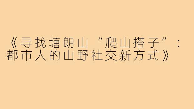 《寻找塘朗山“爬山搭子”:都市人的山野社交新方式》