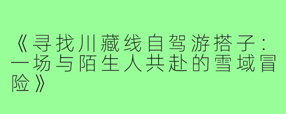 《寻找川藏线自驾游搭子：一场与陌生人共赴的雪域冒险》