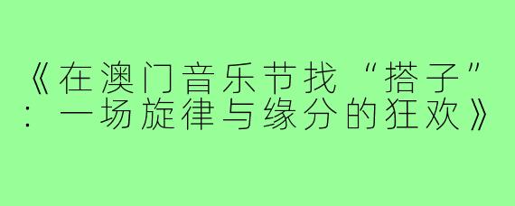 《在澳门音乐节找“搭子”：一场旋律与缘分的狂欢》