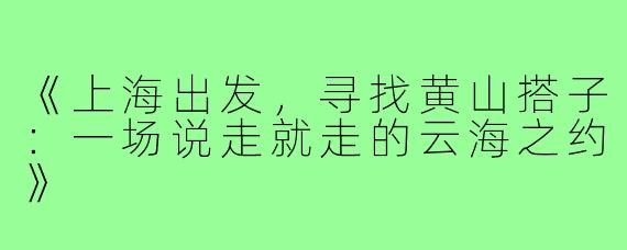 《上海出发，寻找黄山搭子：一场说走就走的云海之约》