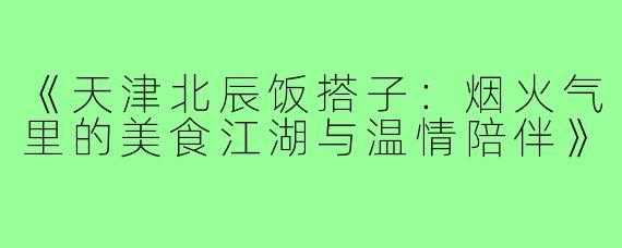 《天津北辰饭搭子:烟火气里的美食江湖与温情陪伴》