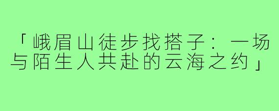 「峨眉山徒步找搭子：一场与陌生人共赴的云海之约」